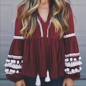 ANTHROPOLOGIE Vineet Bahl Peplum Pom Pom Top S